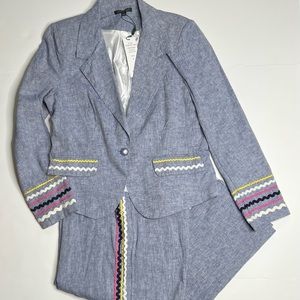 NWT ForCynthia Blue Zig Zag Linen Blend Jacket (L)